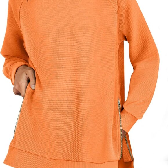 Orange Women's Loose Fit Crewneck Hoodie with Side Zipper, Fall 2025 - Picture 1 of 8